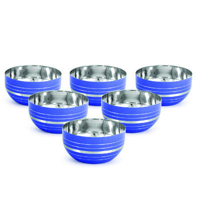 Stainless Steel Colored Bowls Set Of 6 Pieces (Blue)