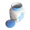 Ceramic Handmade Cream and Blue Petals Barni/Pickle Jar (Set of 1)