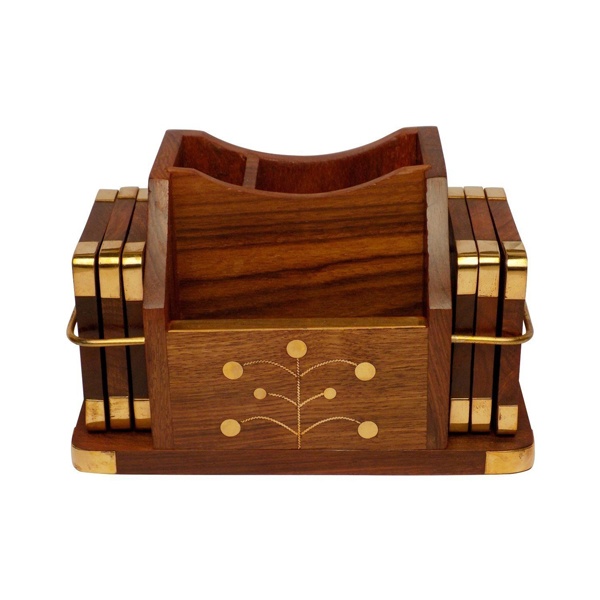 Handicraft Multipurpose Coasters Set with Mobile and Pen Holder