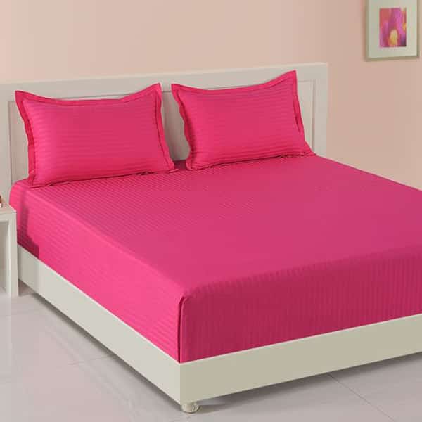 Solid Double Bedsheet Set With 2 Pillow Covers (Pink)