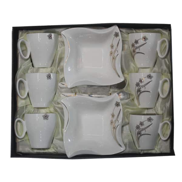 Ceramic snack set with Cups (White & gold design)