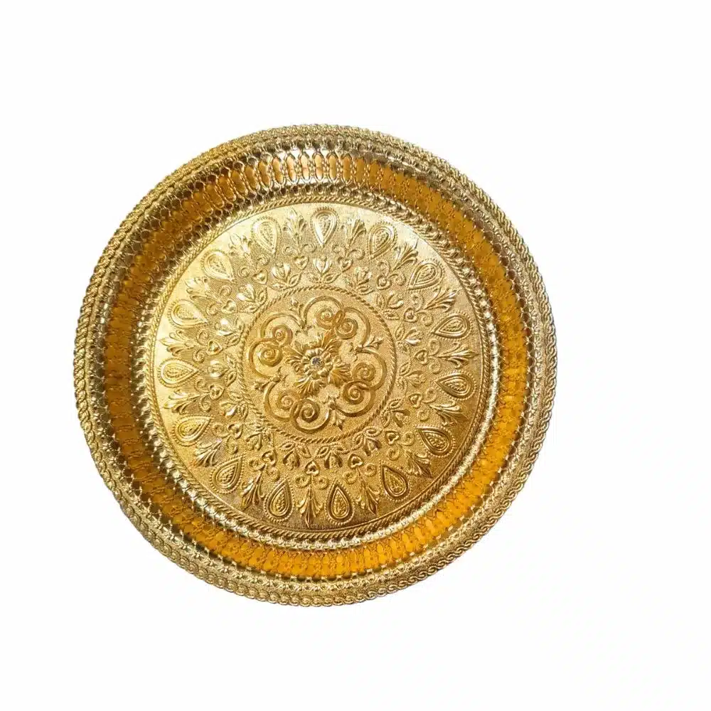 14 inches Decorative Plate| Plastic Golden Gift Platter.|